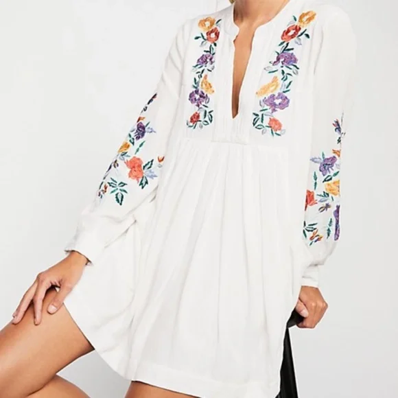 Free People | Dresses | Free People Mia Gauze Embroidered Mini Dress |  Poshmark